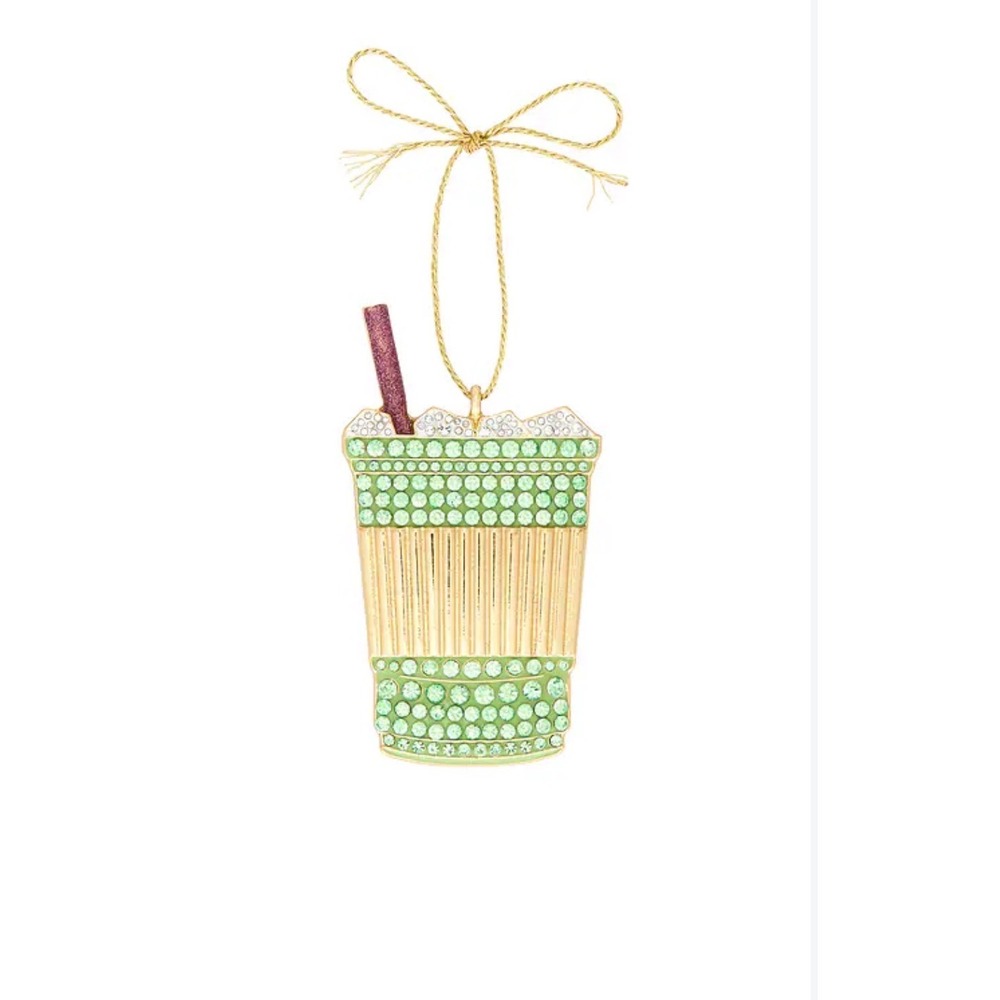 BaubleBar Iced Matcha Latte Green Crystal Gold Tone Christmas Ornament New